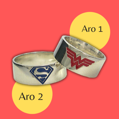 Alianças de Prata Super Man e Wonder Woman com 8mm